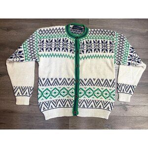 Vintage Eagles Eye‎ Cardigan Sweater Womens Large Green Geometric Cotton Button